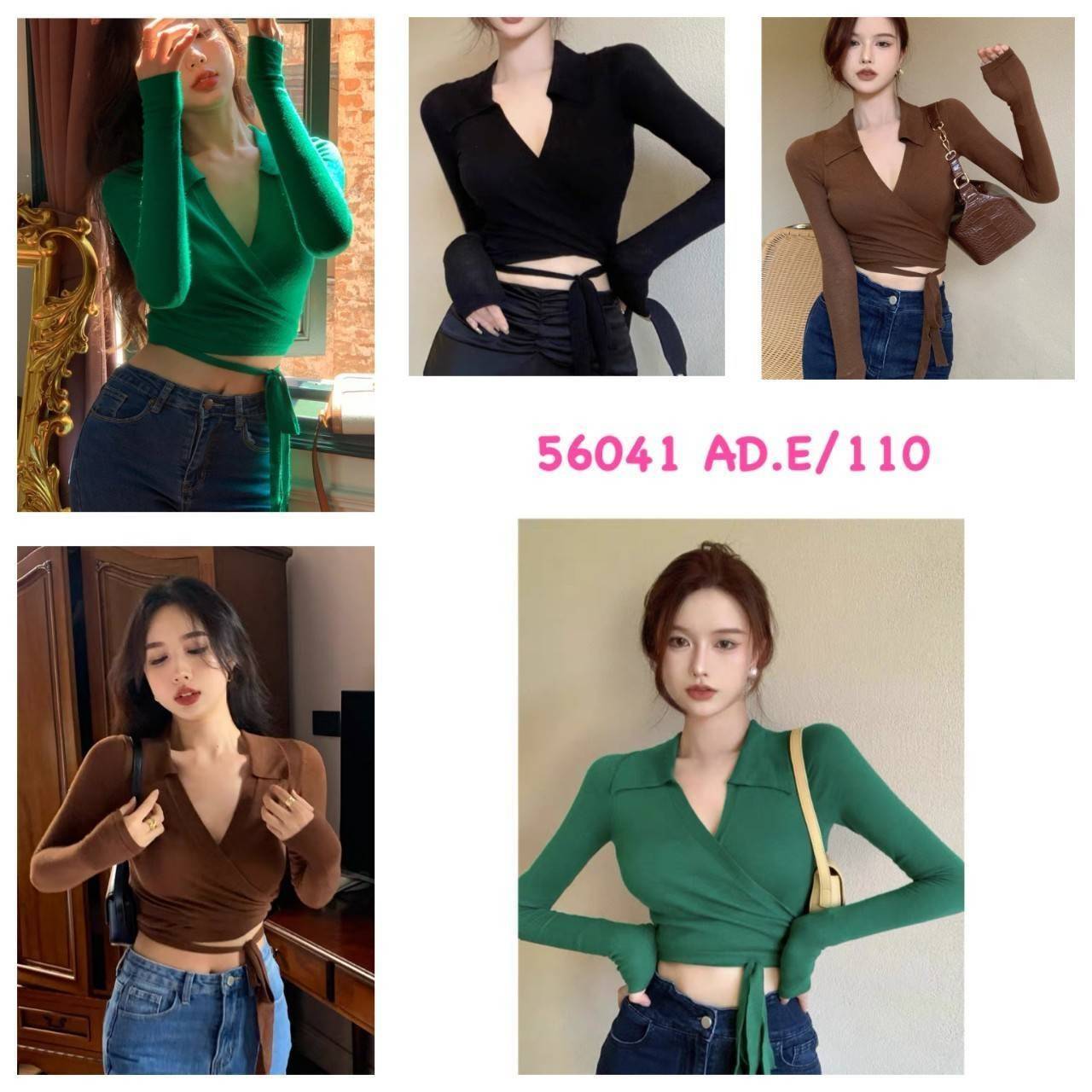 Green Wrap Knot Front Full Sleeve Crop Top by Puunz